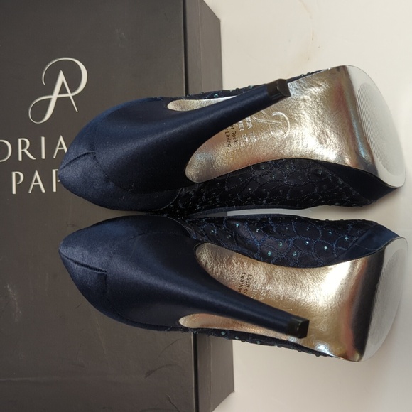 Adrianna Papell Women's, Emboidered Navy with Jewels, Peep toe, Foxy, New in Box - Picture 8 of 10